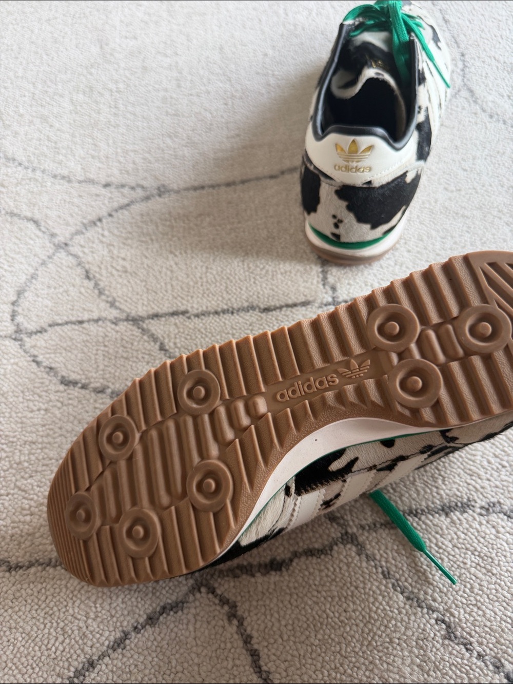 adidas Black & White Cow Print Sneakers with Green Laces - Picture 4 of 4